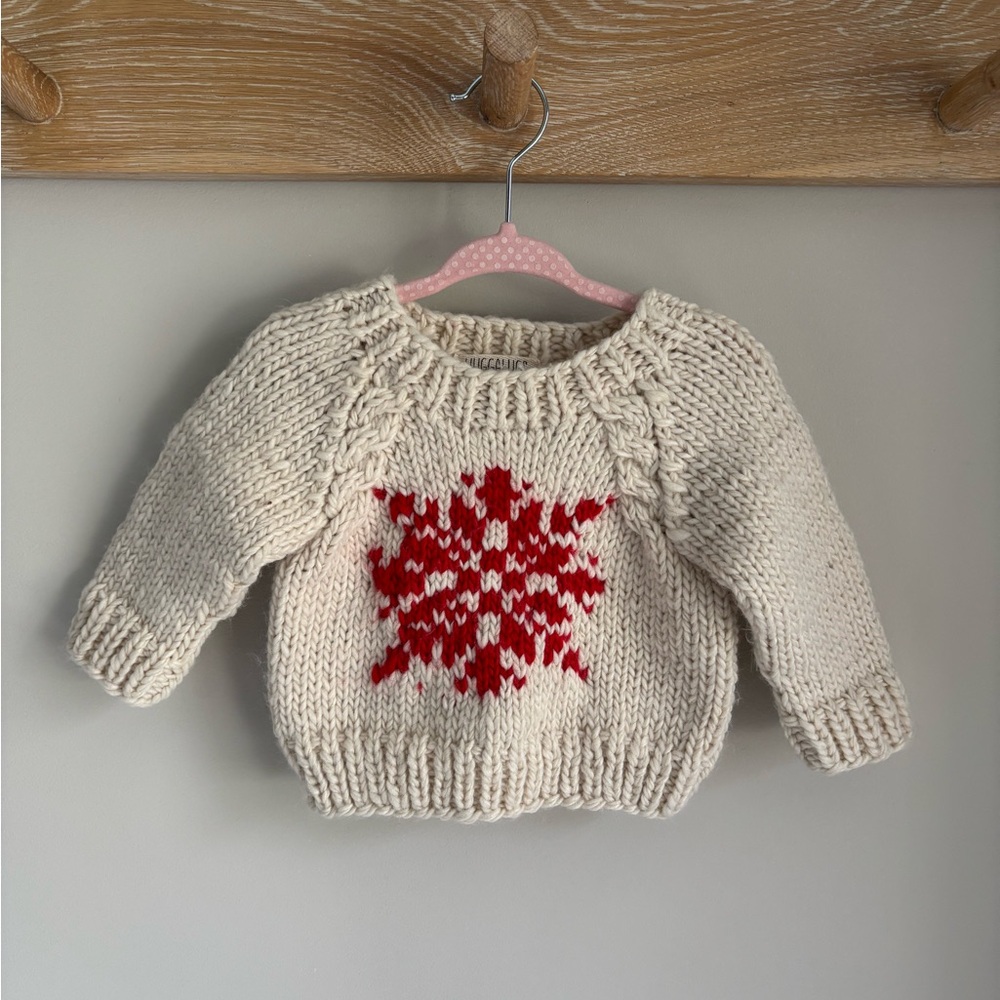 Huggalugs Cream Sweater with Red Snowflake